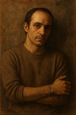 a painting of a man with his arms crossed