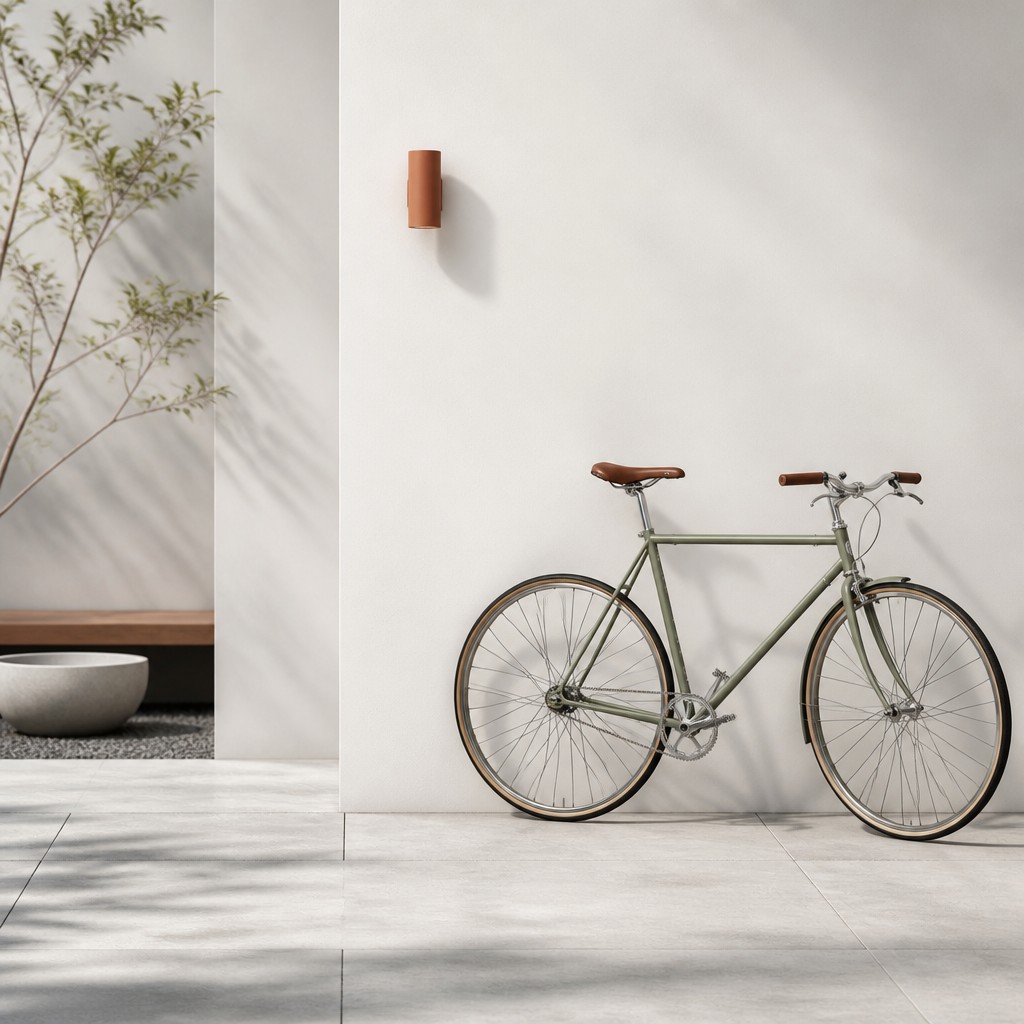 bicyle resting against a wall — Minimalist Interior Design