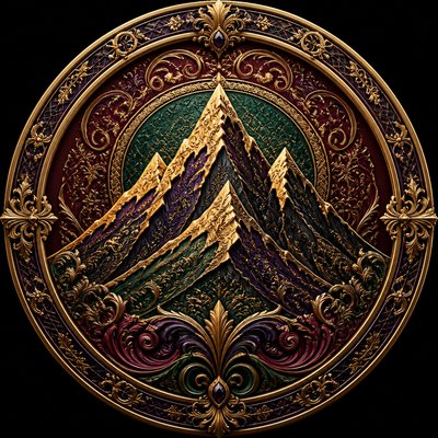 an emblem of a mountain peak inside a circle, simple bold shapes on a plain background, no text or lettering
