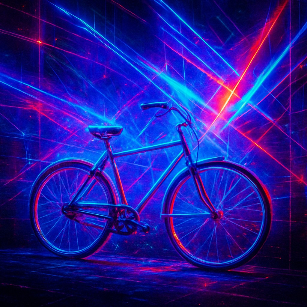 bicyle resting against a wall