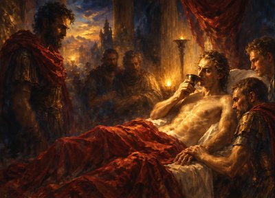 a painting of a man laying on a bed