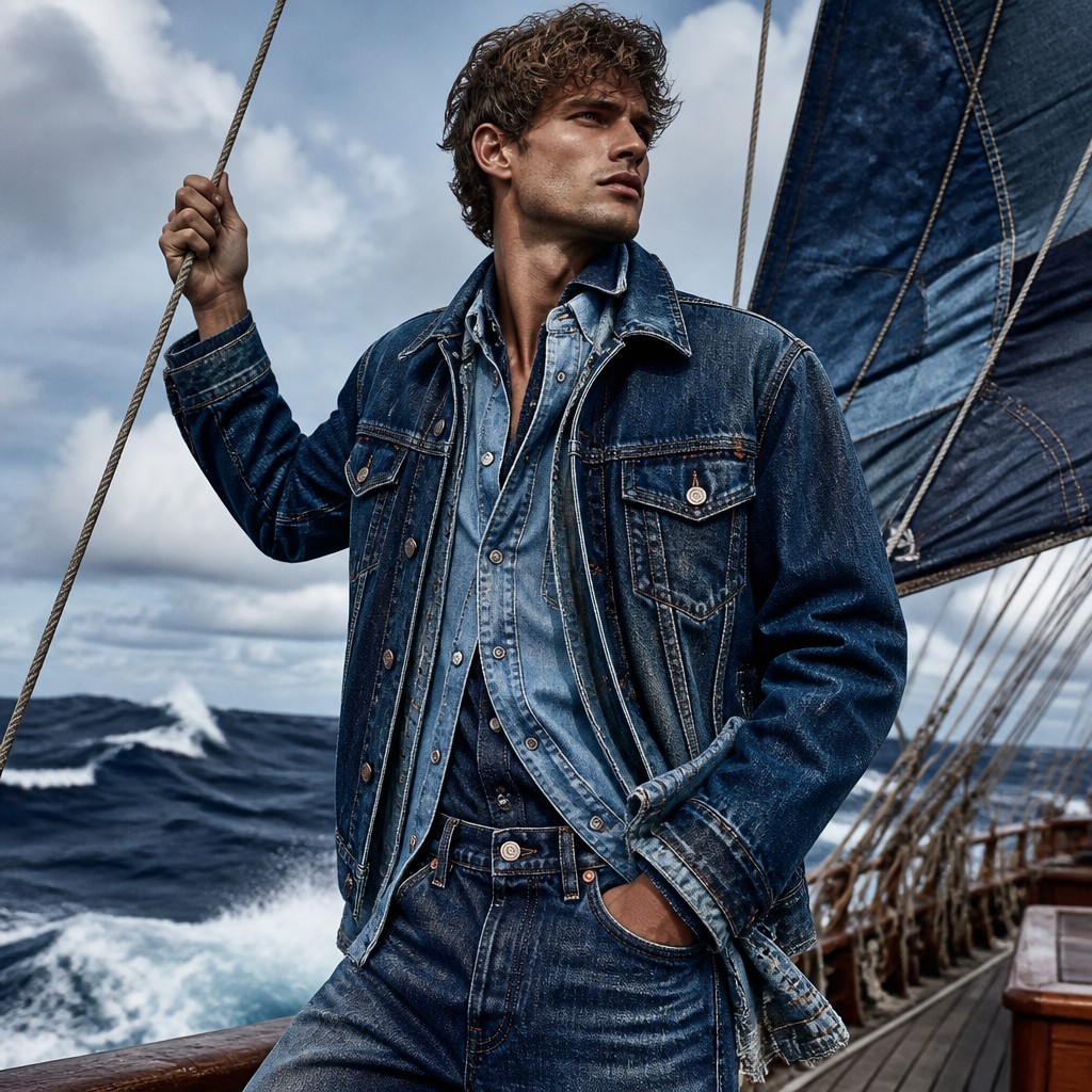 sailing ship on a stormy sea — Denim-on-Denim Fashion Style