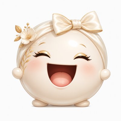 an exaggerated laughing face of an original round mascot character, bold and readable at small size, plain background, no text