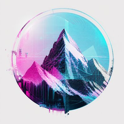 an emblem of a mountain peak inside a circle, simple bold shapes on a plain background, no text or lettering