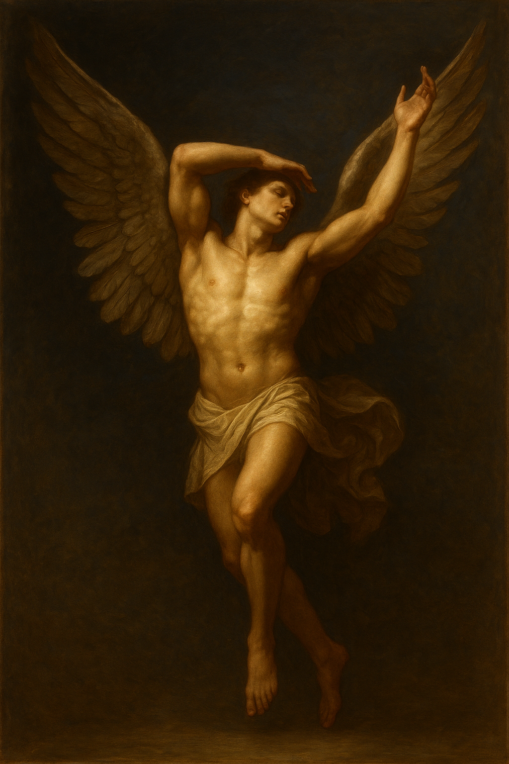 a painting of a man with angel wings