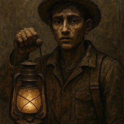 a painting of a man holding a lantern