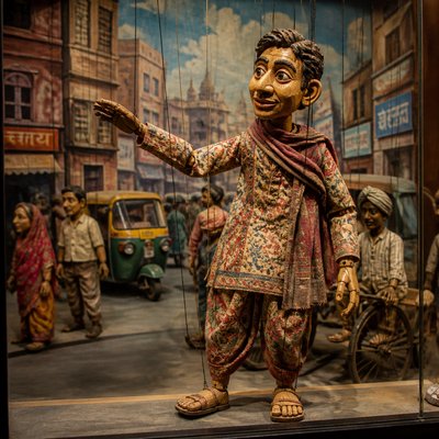 urban street with city activity — Puppet Art Style