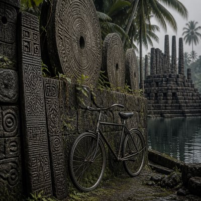 bicyle resting against a wall