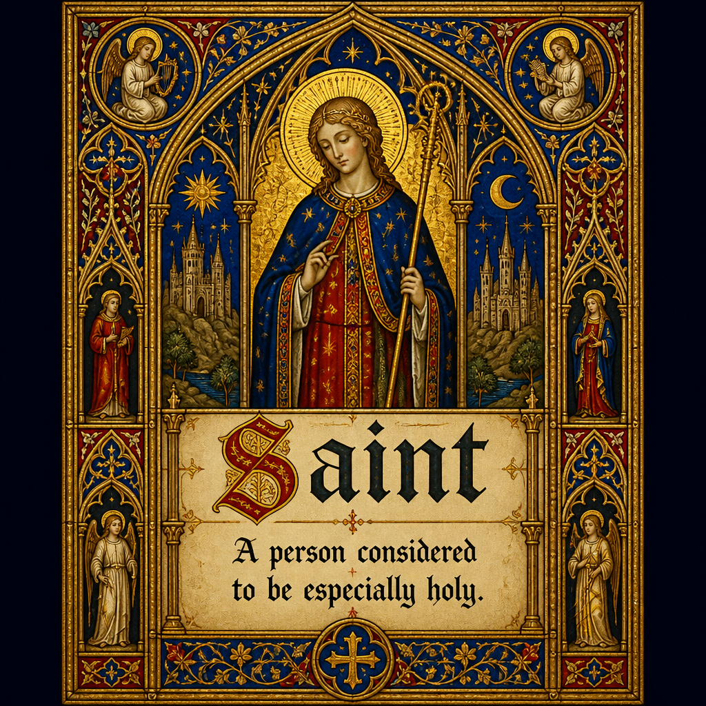 Please create a flashcard for the spelling word: "saint" and it's definition: "A person considered to be especially holy."