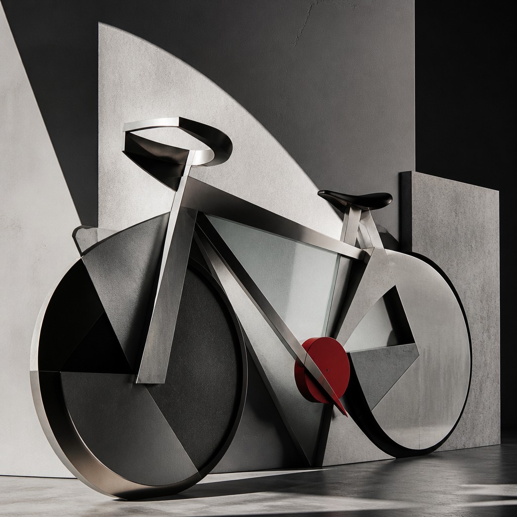 bicyle resting against a wall — Modern Abstract Sculpture Art Style