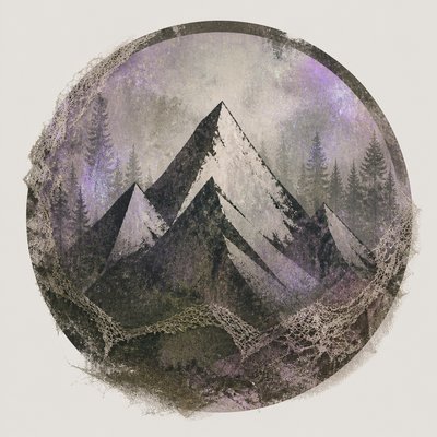 an emblem of a mountain peak inside a circle, simple bold shapes on a plain background, no text or lettering