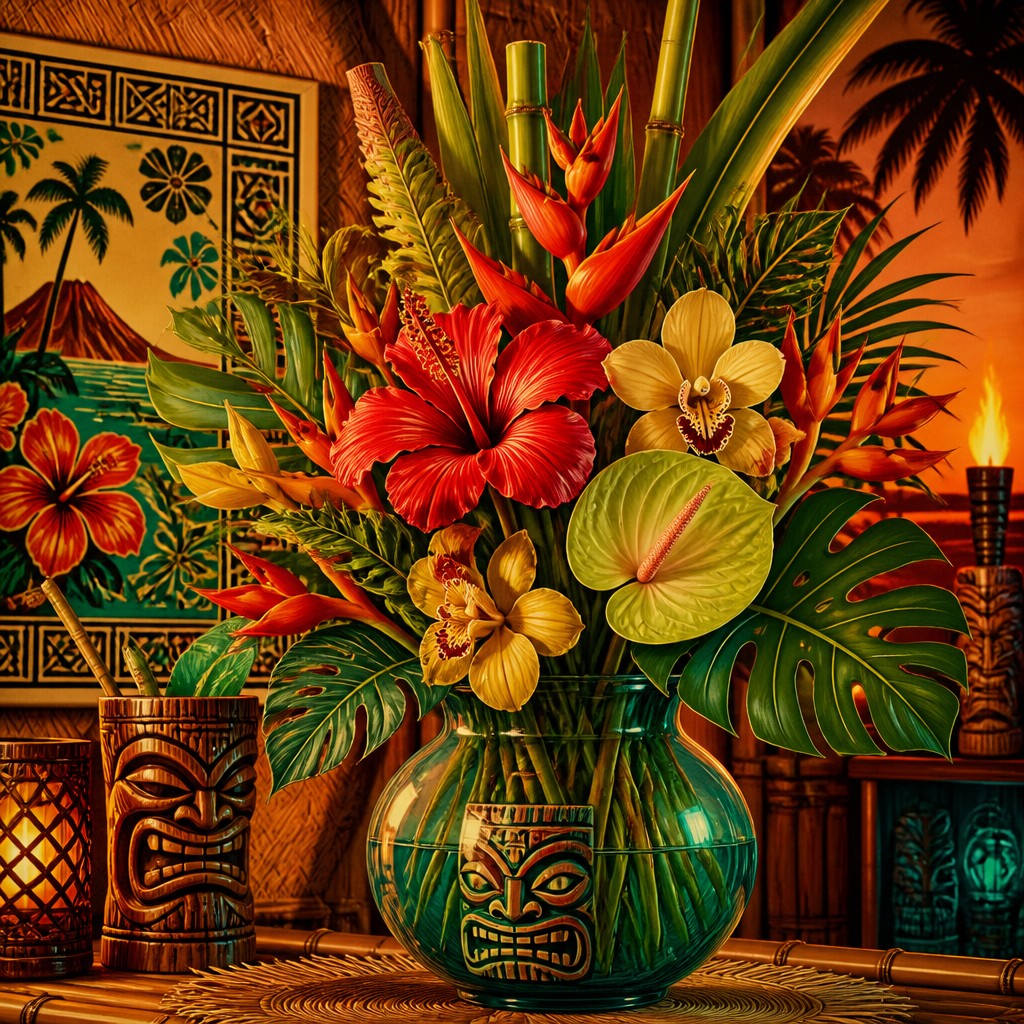 bouquet of flowers in a glass vase — Tiki Aesthetic