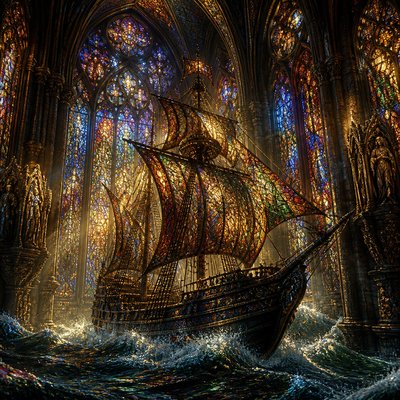 sailing ship on a stormy sea