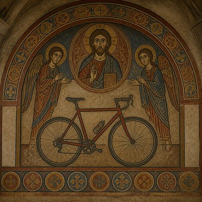 bicyle resting against a wall — Romanesque Art Style