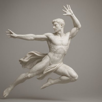 a statue of a man is in the air