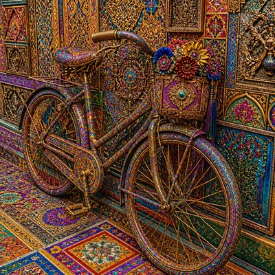 bicyle resting against a wall