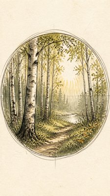 a serene birch forest in soft morning light, no people, no text