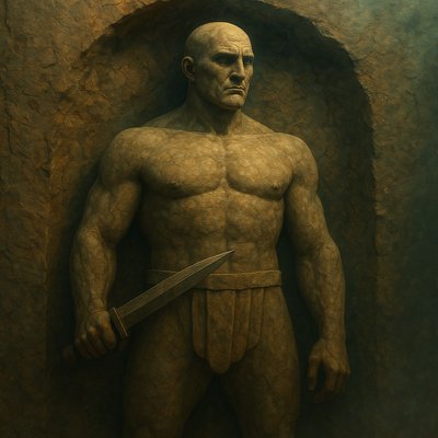 a painting of a man with a knife in his hand