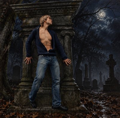 a man standing in front of a grave in a cemetery