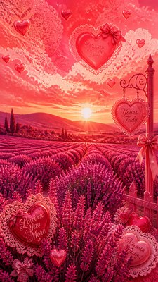 a field of lavender stretching to distant hills at dusk, no people