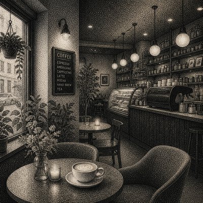 cozy cafe interior with warm lighting