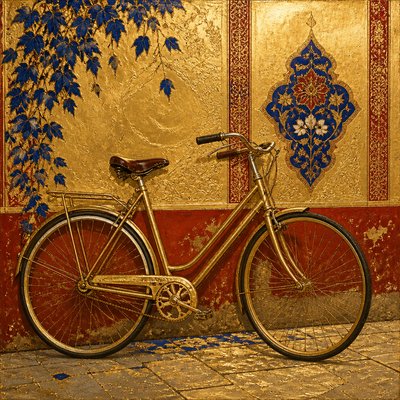 bicyle resting against a wall — Gold Leaf Gilding Art Style