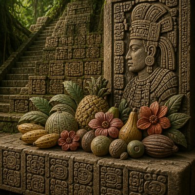 still life arrangement of fruits and flowers