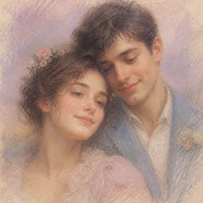 portrait of two people together — Pastel Art Style