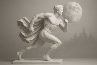 a statue of a man holding a large ball