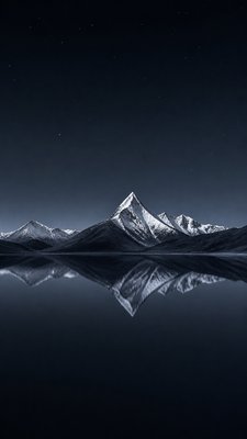 a tranquil mountain lake beneath a starry night sky, no people, no text