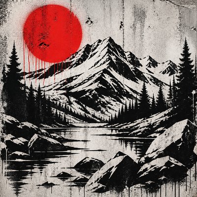 wide landscape with natural scenery — Stencil Street Art Style