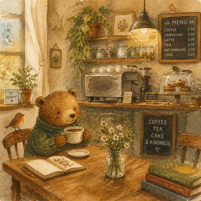 cozy cafe interior with warm lighting