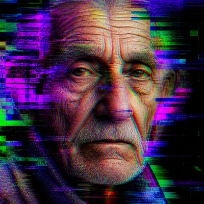 close-up portrait of an elderly person with expressive weathered features