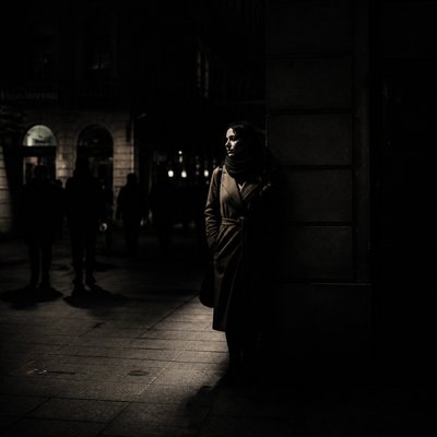 urban street with city activity — Moody Portrait Photography Style