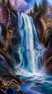 towering waterfall cascading down a cliff