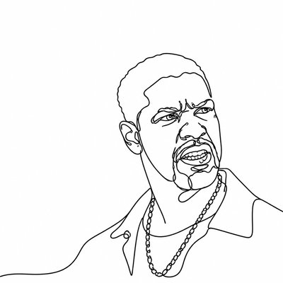 a drawing of a man with a chain around his neck