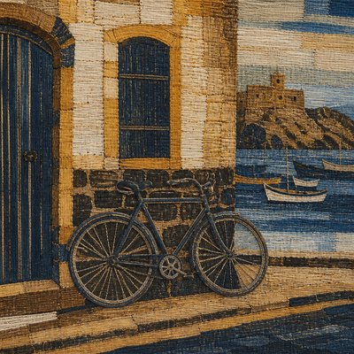 bicyle resting against a wall — Cape Verdean Art Style