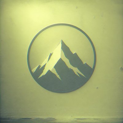 an emblem of a mountain peak inside a circle, simple bold shapes on a plain background, no text or lettering