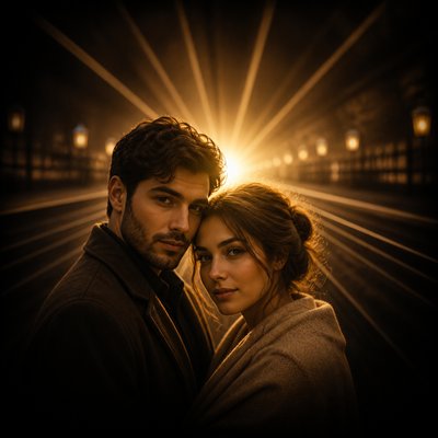 portrait of two people together — Single Focal Point Art Style
