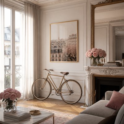 bicyle resting against a wall — Parisian Apartment Interior Design