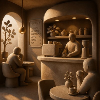 cozy cafe interior with warm lighting
