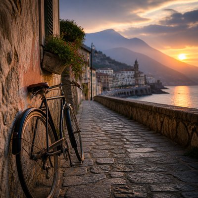 bicyle resting against a wall — Depth Art Style
