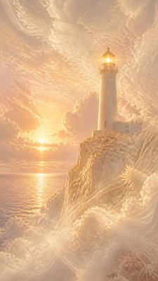 a lone lighthouse on a cliff at dusk under a dramatic sky, no text or lettering