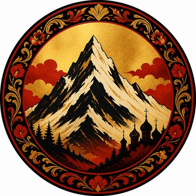 an emblem of a mountain peak inside a circle, simple bold shapes on a plain background, no text or lettering