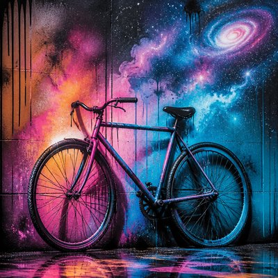bicyle resting against a wall — Spray Paint Art Style