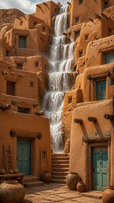 towering waterfall cascading down a cliff