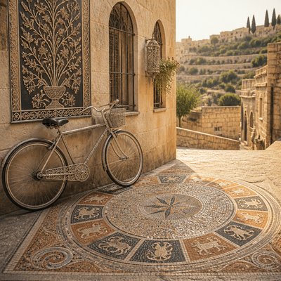 bicyle resting against a wall