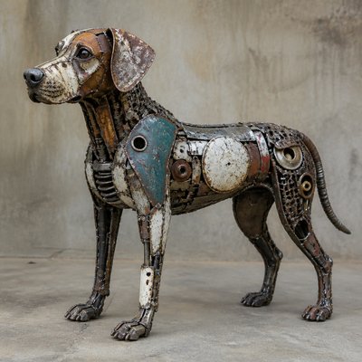 animal standing in natural pose — Found Object Art Style