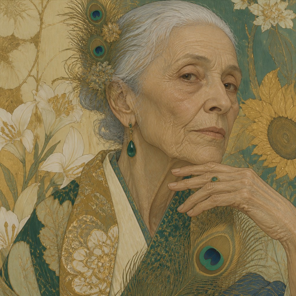 close-up portrait of an elderly person with expressive weathered features — Aesthetic Movement Art Style