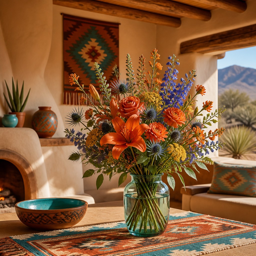 bouquet of flowers in a glass vase — Southwestern Interior Design